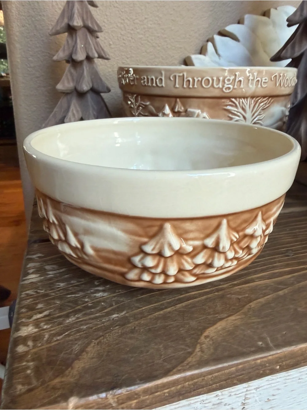 THT Designs Over The River Through Ceramic Bowls Set of 3 & Flocked Brown Trees